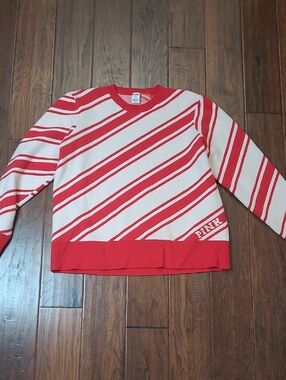 PINK Victoria's Secret Red & White Candy-Cane Striped Sweater size Large
